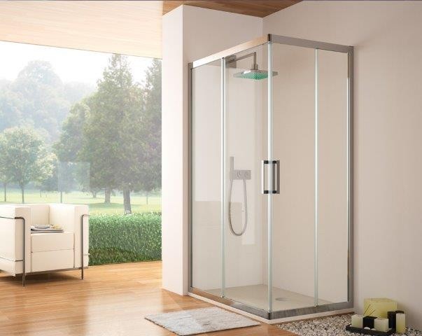 Mampara angular modelo Serie 300 (2 fijas hojas fijas + 2 hojas correderas)