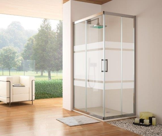Mampara angular modelo Serie 300 (2 fijas hojas fijas + 2 hojas correderas) (DECORADO BALI)