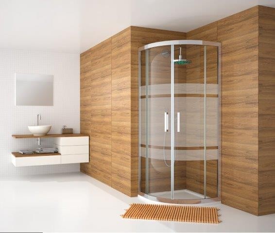 Mampara Semicircular modelo Serie 300 (2 fijas hojas fijas + 2 hojas correderas) (DECORADO BALI)